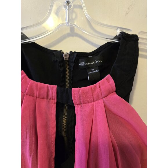 Y2K Black Pink Peplum Top Layered Cut out Ruffle Zip Up Blouse Party Glam Sz XS - Picture 3 of 5